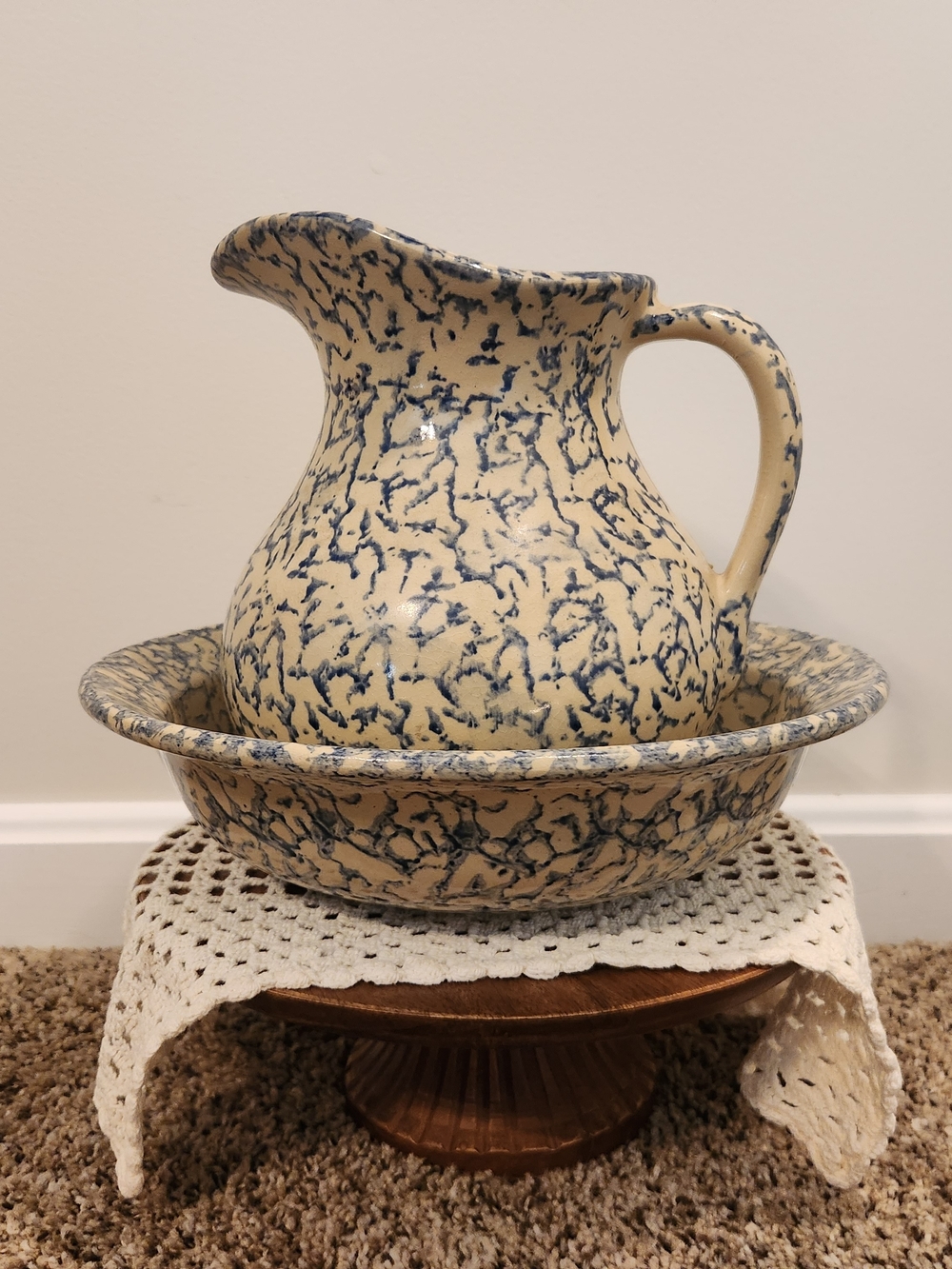 Robinson-Ransbottom Blue Spongeware Pitcher & Basin Set